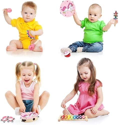 Kids Musical Instruments Sets, Non-Toxic Musical Toy, Wooden Percussion Instruments Toys Tambourine Xylophone for Kids Playing Preschool Education, Promotes Early Learning for Boys Girls Gift thumbnail 5