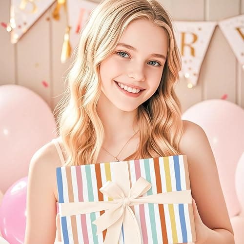 RUSPEPA Watercolor Striped Wrapping Paper Roll for Girls, Mini Roll, Colorful Brushstroke Stripe Design, Adorable Gift Wrap for Paper Birthday, Baby Shower, Wedding, Anniversary, 17 Inches x 16.4 Feet thumbnail 6