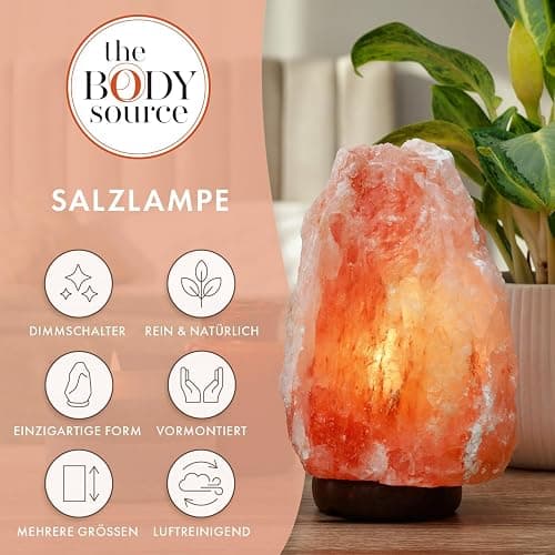 The Body Source Salzlampe (2-3 kg) mit Dimmerschalterlicht aus der Salt Range Pakistan auf einem Holzständer - Nachtlicht inkl. 1x 10W Glühbirnen und Geschenkbox thumbnail 2