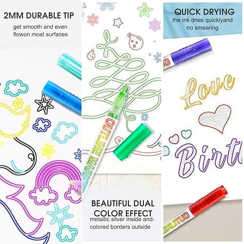 Glitter Markers Outline Glitter Pens, Tween Teen Girl Gifts Trendy Stuff, 24pcs Shimmer Metallic Outline Markers, Art Supplies Crafts Gifts for 4-12 Year Old Girls 6-8 9-12 10-12,Cute Cool Fun Crafts thumbnail 4