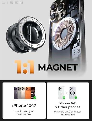 LISEN for Magsafe Car Mount, Magnetic Phone Holders for Your Car, Vacuum Phone Mount for Car Accessories for Women Men Interior Jeep BMW, SuctionPro Gifts Kits, for iPhone 17 Pro Max 16 15 14 13 thumbnail 8