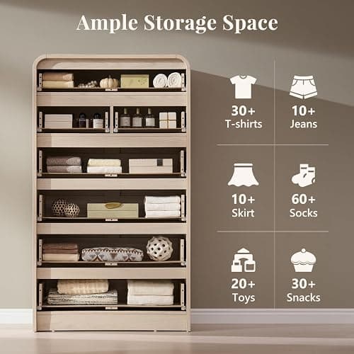 Aitjunz Modern 7 Drawers Dresser for Bedroom, 55" Tall Dressers, Cream | Wooden Dressers & Chest of Drawers w/Curved Profile Design, Mid Century Vertical Storage Dressers Organizer for Bedroom thumbnail 7