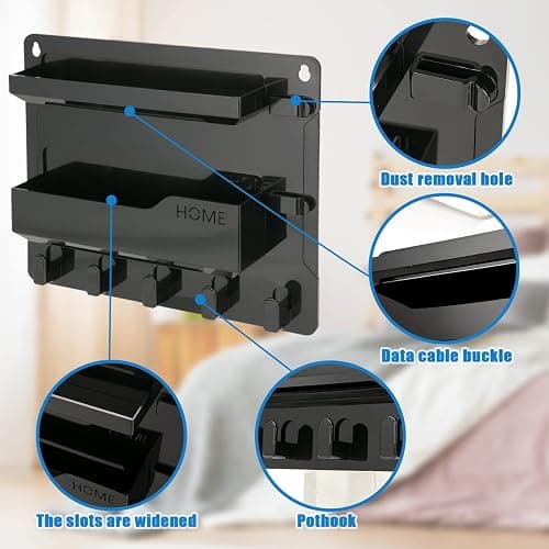 YONGAIJIA Bedside Wall Mount Shelf, Adhesive Bedside Organizer for Remote、Phone、Glasses. Bedside Accessories Storage suitable for College Dorm 、bunk bed 、 Bedroom、Rv（Black） thumbnail 4