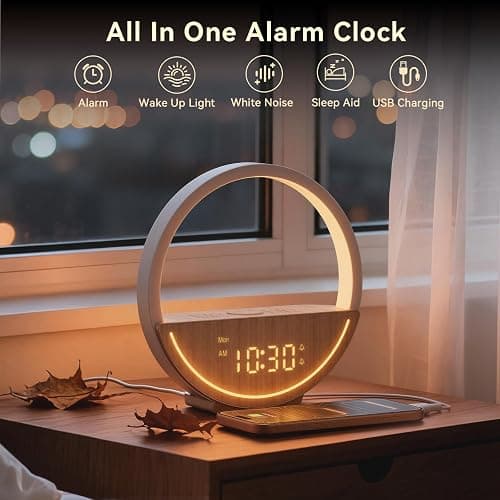 Vivilumens Wake Up Light Sunrise Alarm Clock - White Noise Sound Machine with 20 Soothing Sounds Sleep Better, Weekdays/Weekends Dual Alarms, Bedroom Bedside Lamp, Gift for Heavy Sleepers thumbnail 2