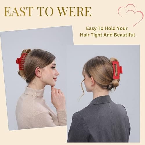 Red Hair Clips for Women - 8 Pack 4.3 Inch Large Hair Claw Clips for Women Thin Thick Curly Hair, Big Matte Banana Clips,Strong Hold jaw clips thumbnail 3