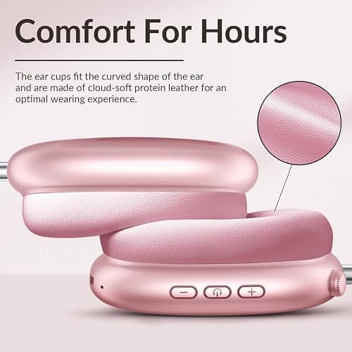 Wentronic Y02 Active Noise Cancelling Headphones,60H Battery,5 EQ Music Modes,Hi-Res Audio,Deep Bass,Foldable Wireless Over Ear Bluetooth 5.4 Headset,Breathable Leather Earpads (Pink) thumbnail 2