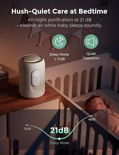 Momcozy Nursery Air Purifier, 4-Filter System with H13 HEPA & Carbon, Real-Time PM2.5 Air Quality Monitor & Display with 3-Color Status, Baby Air Purifier with 21 dB Sleep Mode, Dimmable Night Light thumbnail 5