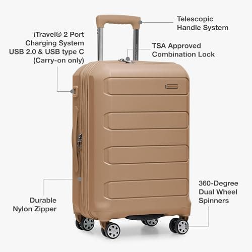 Traveler's Choice Pagosa Hardshell Expandable Luggage with Spinner Wheels, Latte Beige, 22-Inch Carry-on thumbnail 7