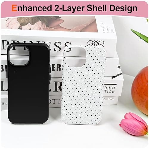 Hython for iPhone 15 Plus Case & iPhone 14 Plus Case Cute Polka Dot Aesthetic Simple Design 6.7", Heavy Duty Dual Layer Hard PC Soft TPU Bumper ShockProof Protective Phone Cover for Women Girls, White thumbnail 3