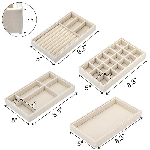 Elsjoy Set of 8 Velvet Jewelry Tray, Drawer Insert Divided Storage Holder Stackable Jewelry Organizer, Necklace Bracelet Display Tray for Christmas thumbnail 3