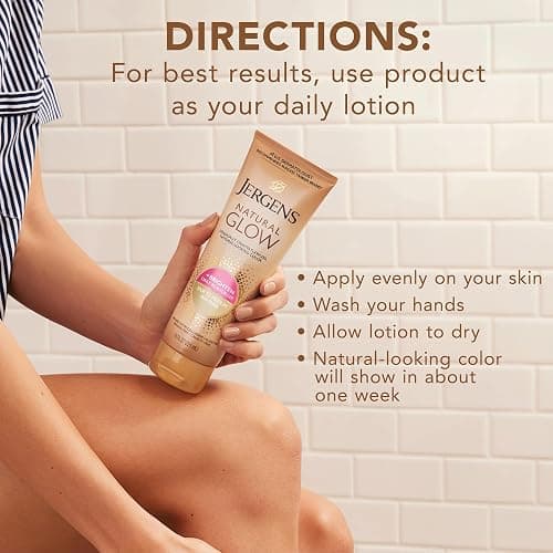 Jergens Natural Glow Self Tanner Body Lotion, Sunless Tanning, Fair to Medium Skin Tone, Daily Moisturizer with Coconut Oil, Vitamin E and Antioxidants, 7.5 Oz thumbnail 10