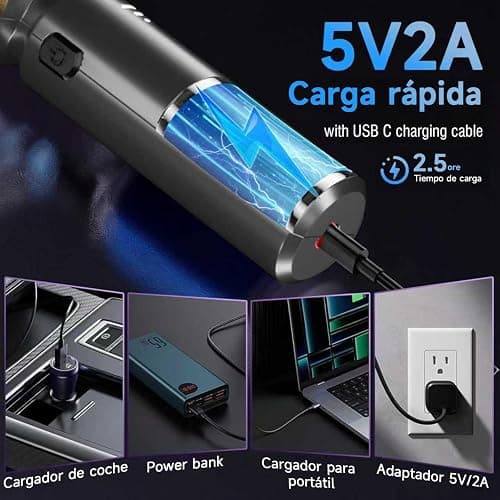DiliDala Aspirador de Mano, 28000PA Aspiradora de Coche, 4 en 1 Aspirador Coche con Motor Sin Escobillas, 3 Niveles, Mini Aspiradora Sin Cable para Pelo de Mascotas, Coche, Hogar thumbnail 3