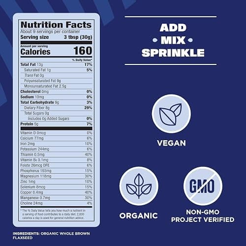 Manitoba Harvest Whole Organic Flaxseed, 5g Plant Based Protein and 9g Omegas 3 & 6 per 30g Serving - Perfect for Smoothies, Yogurt & Cereal - Non-GMO, Organic, Vegan, 10oz (Pack of 1) thumbnail 5