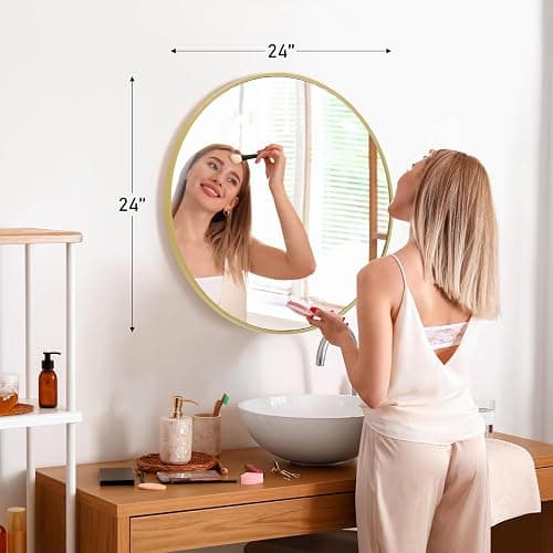 DUMOS Gold Circle Mirror for Wall 24.02 inch, Bathroom Round Mirror for Over Sink, Bathroom, Entryway, Bedroom, Vanity thumbnail 2