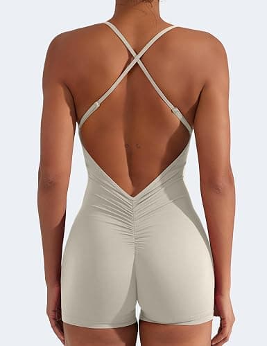YEOREO CoreFlex Backless Tummy Control Jumpsuits for Women One Piece Workout Jumpsuits Sleeveless V Back Scrunch Yoga Romper thumbnail 5