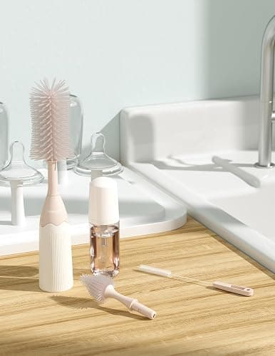 Momcozy Bottle Brush Kit, Innovative Push-Press Design for Better Cleaning - Baby Bottle Cleaner Brush for Baby Bottle, Breast Pumps, Nipples, and More - Can Generate Foam for Better Cleaning, Pink thumbnail 2