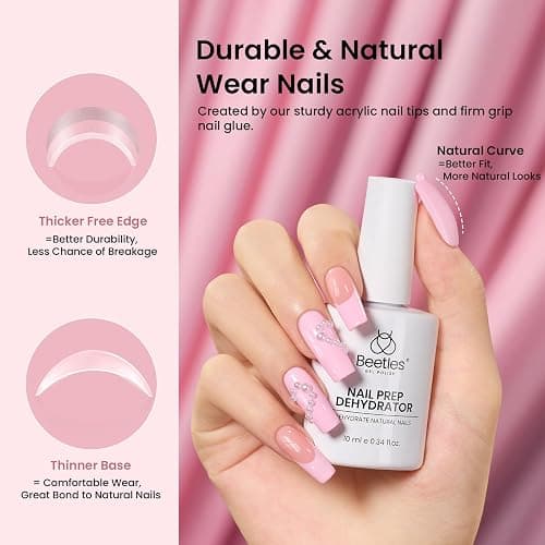 Beetles Gel Nail Kit Medium Square with Nail Dehydrator and Primer, 576Pcs Half Matte Etch-X Gel Nail Tips Solid Nail Glue Mini Nail Lamp Acrylic Nail Tips Easy DIY Nail Extension Set Gift for Women thumbnail 4