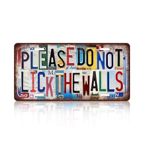JBYMsign Vintage Wall Decor Please Do Not Lick The Walls License Plate Bar Metal Sign Tin Signs Poster - Image 1