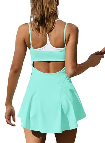 Yanekop Womens Tennis Dress with Built in Shorts and Bra Athletic Dresses Golf Outfits Spaghetti Strap Workout Dress thumbnail 4