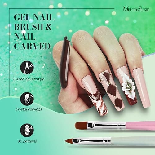 MelodySusie Nail Art Brushes Set, 6pcs Nail Art Design Pen Painting Tools | With Extension Gel Brush, Polish Brush, Builder Brush,Liner Brush, Carved Brush, and Dotting Pen for Home DIY Salon Use thumbnail 3