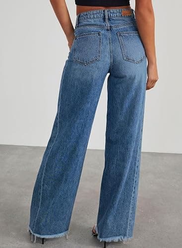 Sidefeel Women's Wide Leg Jeans High Waisted Strechy Raw Hem Zimbaplatinum Denim Pants thumbnail 2
