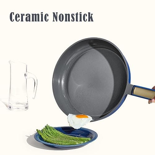CAROTE Ceramic Cookwar Set, Pots and Pan Set Non Stick 16 Piece, Cookware Set Kitchen Cooking Set Non Toxic, PFAS PTFE Free, Blue thumbnail 4