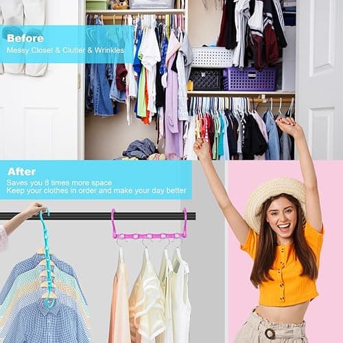 DUCOO 10 PCS Space Saving Hangers, 5-Hole Magic Hangers - Sturdy Plastic Hanger, Closet Organizers for Clothes Storage, College Dorm Essentials, Home Organization (Color) - Multicolor thumbnail 6
