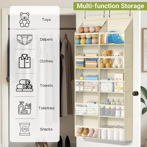 AOODA 2 Pack Over the Door Organizer, Large Capacity Closet Door Hanging Organizer, Clear Deep Pockets Baby Storage for Nursery, Bathroom, Bedroom, Pantry, Diapers (Light Yellow) thumbnail 7