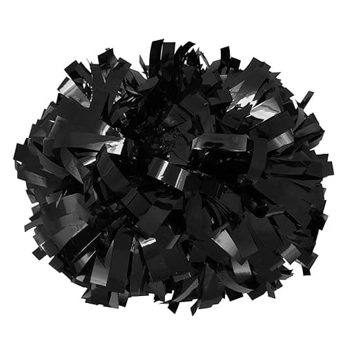 Metallic Cheerleader Cheerleading Pom Poms 6 inch 1 Pair 2 Pieces (Black) - Black - Image 1