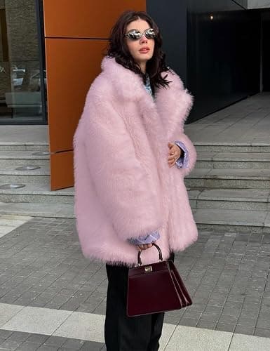 Wyeysyt Womens Faux Fur Coat Fluffy Lapel Furry Jacket Long Sleeve Shaggy Long Coat Winter Warm Coats Outerwear thumbnail 2