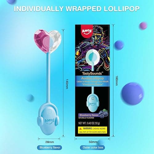 AMOS Music Lollipops Sweet, Audio Singing Lollies Candy, 2PCS Sugar Free Strawberry & Blueberry Flavors, Party Easter Lollipops Sweets, Novelty Gift for Him or Her thumbnail 7