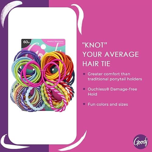 Goody Kids Ouchless Hair Elastics – No Pull, No Breakage, Tangle-Free Hold for Fine Hair – 60 Count, Assorted Colors, Long-Lasting Ponytail Holders for Girls & Boys thumbnail 2