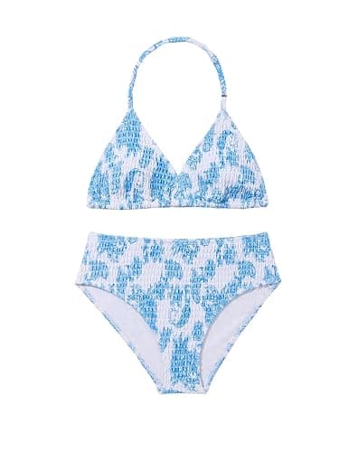 RoseSeek Girl's Tie Dye Smocked 2 Piece Swimwear Sets Backless Halter Bikini Cute Brief Bathing Suit - Image 1