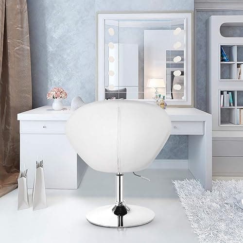 COSTWAY Vanity Chair, Contemporary Height Adjustable Makeup Chair with Chrome Frame, Tufted Round-Back, Modern Swivel Accent Chair for Lounge, Pub, Bar, White thumbnail 8