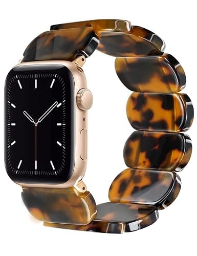 Heesch Tortoise Stretchy Watch Band Compatible with Apple Watch Serise Ultra/SE/8/7/6/5/4/3/2/1, Resin Cute Watch Strap Wristband for iWatch Bracelet for Women Men Girls, 38/40/41mm, 42/44/45/46/49mm, Oval Version - Image 1
