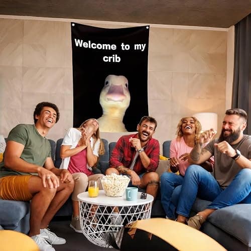 yikinb 2×3ft Welcome to My Crib Flag, Funny Flags for Bedroom Featuring The Duck,Vibrant Colors Crib Banner with Brass Grommets,Boys and Girls Welcome Photo Backdrop for Dorm Room Home College Decor thumbnail 6