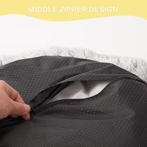 Bedfolks Calming Donut Dog Bed, 36 Inches Round Fluffy for Large Dogs, Anti-Anxiety Plush, Machine Washable (Dark Grey, Large) thumbnail 6
