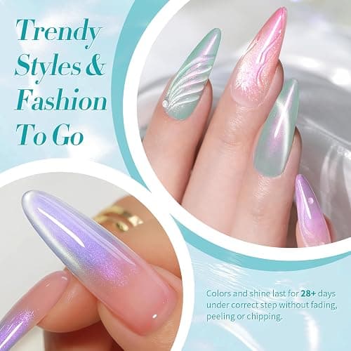 Born Pretty Magnetic Gel Nail Polish Set,Pastel Coral Sea Magnetic Eye Gel Jelly Glass Crystal Magnetic Gel Polish Nail Art Manicure Kit 6PCS thumbnail 4