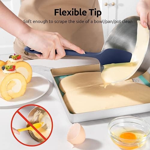 Heat Resistant Silicone Spatula Set: U-Taste 600ºF High Temp Seamless Food Grade Food Grade Flexible Rubber Silicon Kitchen Cooking Mixing Baking Scraper for Nonstick Cookware Set of 4 (Midnight Blue) thumbnail 5