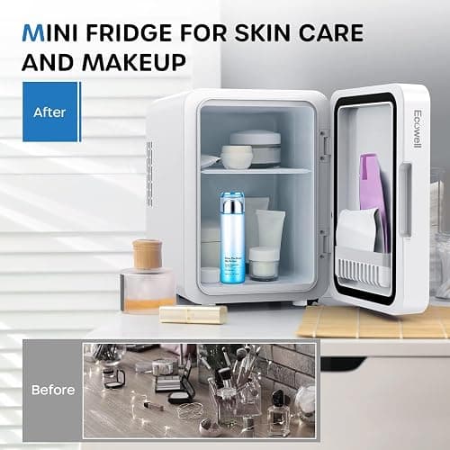ECOWELL Skin Care Fridge for Cosmetic, Mini Skincare Fridge with LED Mirror | 4L Capacity/6 Can, Cooler & Warmer, Portable & Quiet, Dual-Power, for Makeup Cosmetic Beauty thumbnail 4