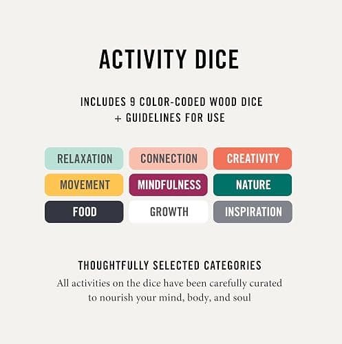 Two Tumbleweeds Mood-Boosting Activity Dice - 9 Wooden Dice for Self-Care & Connection - A Mindful Wellness Tool to Beat Doom-Scrolling - 54 Screen-Free Activities for Calm, Joy & Creativity thumbnail 4