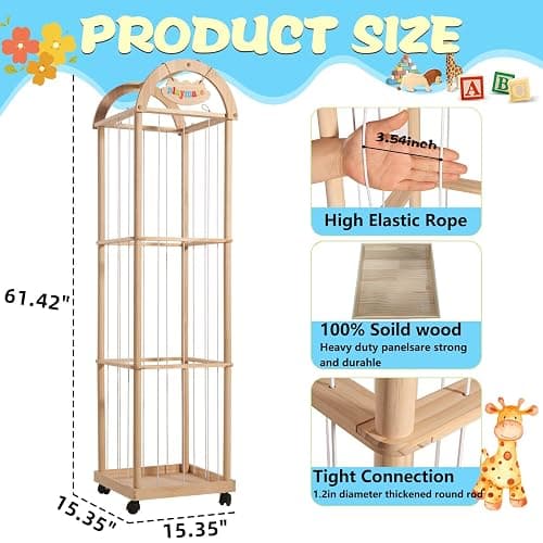 Quewoll Large Stuffed Animal Storage Organizer, 61" High Premium Wooden Cute Zoo Toy Holder for Toddler Rooms, Playrooms & Bedrooms thumbnail 2