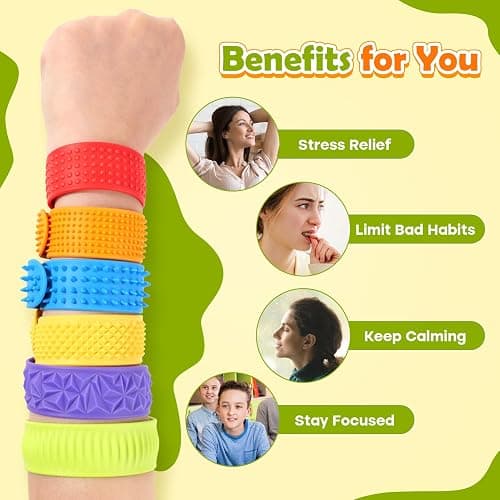 Sensory Fidget Toys for Kids: Textured Silicone Slap Bracelets 6 Pack, Stress Fidgets for Anxiety Autism ADHD, Wearable Sensory Toys for Adults Office Desk, Calm Down Travel Airplane Toys thumbnail 4