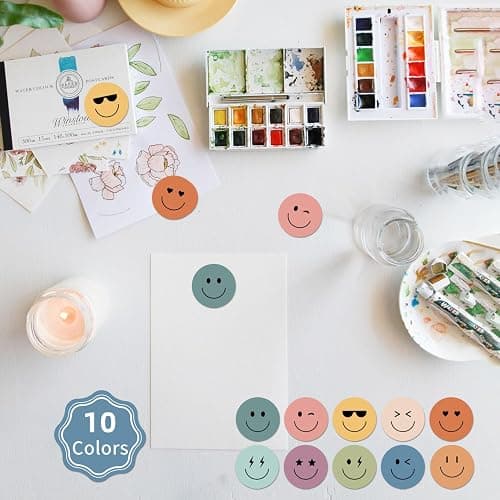 ANSTROUT 6000 Pieces Boho Happy Smile Face Stickers for School Reward Behavior Chart,3/8 Inch in Diameter Round Bohemian Style Reward Labels 10 Styles Happy Face Stickers for Teachers (50 Sheets) thumbnail 4