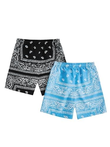 Floerns Boy's 2 Pcs Bandana Shorts Boho Paisley Graphic Print Drawstring Waist Summer Beach Drip Shorts with Pockets thumbnail 3