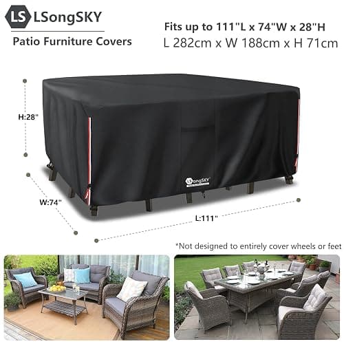 LSongSKY Outdoor Furniture Covers Waterproof,600D Heavy Duty Patio Cover for 6/7/8 PCS Sets Sectional Sofa Couch Dining Rocking Swivel Chairs Ottomans Coffee Table,111L x 74W x 28H inch Black thumbnail 3