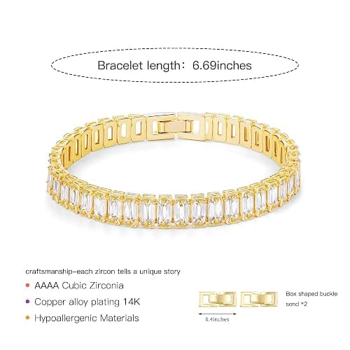 Fydesta 14K Gold Plated Tennis Bracelet for Women – Classic CZ Link Design, Fits 6.0"–7.2" Wrists – Stylish Sparkling Jewelry Gift, Timeless Tennis Bracelets for Women thumbnail 5