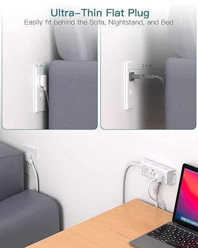 Cruise Essentials - Flat Plug Power Strip, Addtam 5 ft Ultra Flat Extension Cord with 6 Outlets Extender, No Surge Protector for Cruise Ship, Travel, Dorm, Home Office, ETL Listed thumbnail 2