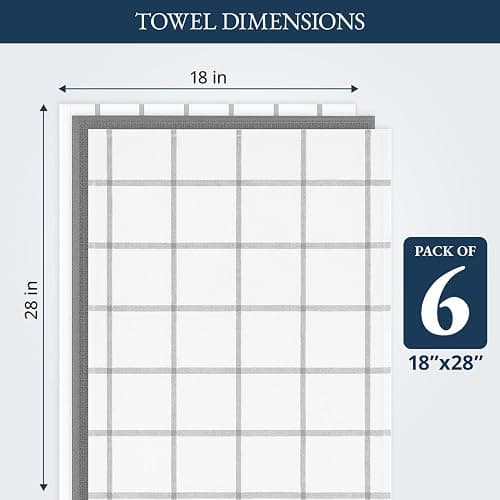 Kitchen Towels and Dishcloths Set - Pack of 6 Cotton Dish Cloths, 18”x 28”, Soft Hand Towels for Kitchen, Absorbent Tea Towels, Premium Kitchen Dish Towels, Quick Drying Cleaning Towels - Grey Towels thumbnail 3