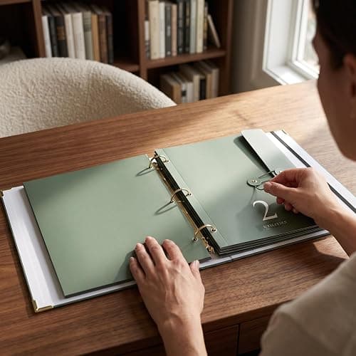 Aesthetic Document Organizer - Sturdy Striped 3-Ring Binder for Files | Safely Stores Important Documents in One Place - Easy to Use Expanding Storage Folder Incl. Envelopes, Pockets and Labels thumbnail 2